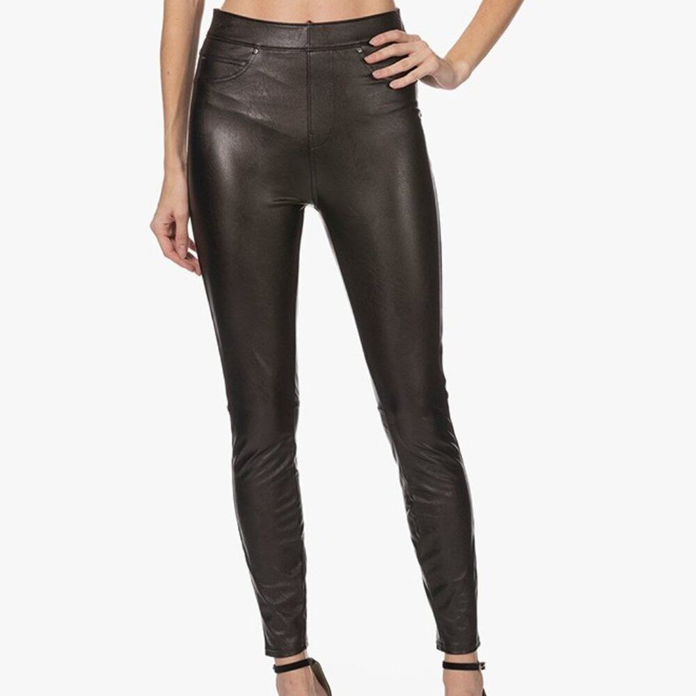 Spanx Leather Like Ankle Skinny Pants Black Stretch with tummy control Size 1X